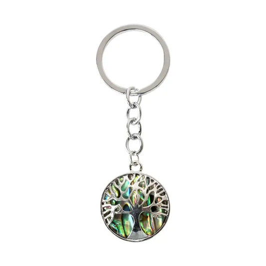 Tree of life abalone shell keychain
