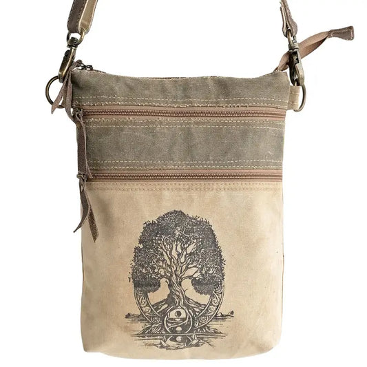 Crossbody bag with tree of life design