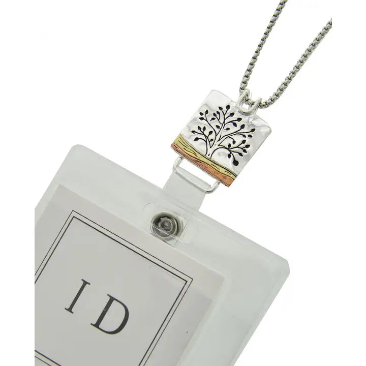 Tree of Life Tri-Tone Square ID Holder & Necklace, photo 1 of 3