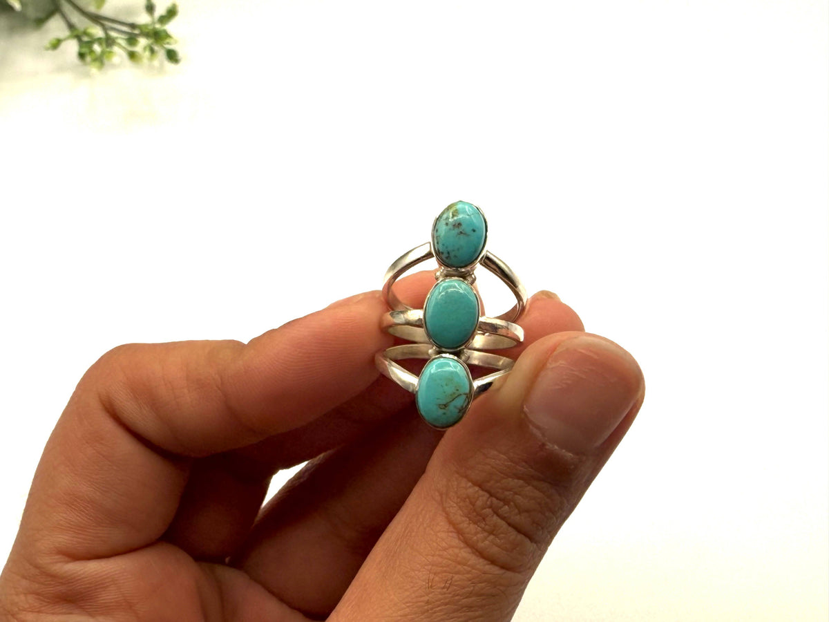 Turquoise 3-Stone Sterling Silver Ring - Size 10, photo 5 of 5