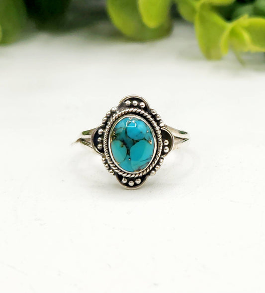 Turquoise & Copper Sterling Silver Ring - Size 6