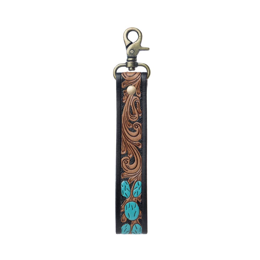Turquoise Daydreams Western Key Fob - Black & Brown