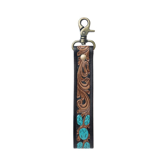 Turquoise Daydreams Western Key Fob - Black & Brown