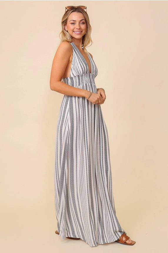 Vacay Halter Maxi Striped Sundress - Black & White, photo 4 of 5