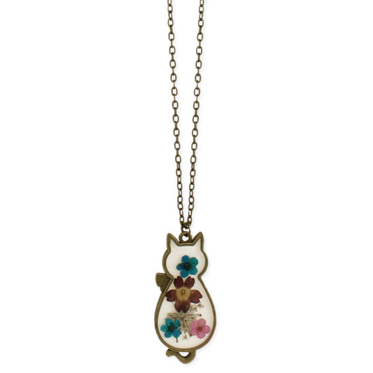 Vintage Cat Silhouette Dried Flower Necklace, gold-tone, photo 2 of 3