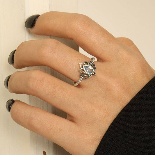 Vintage Lotus Flower Statement Ring - Purple, Size 7, photo 2 of 7