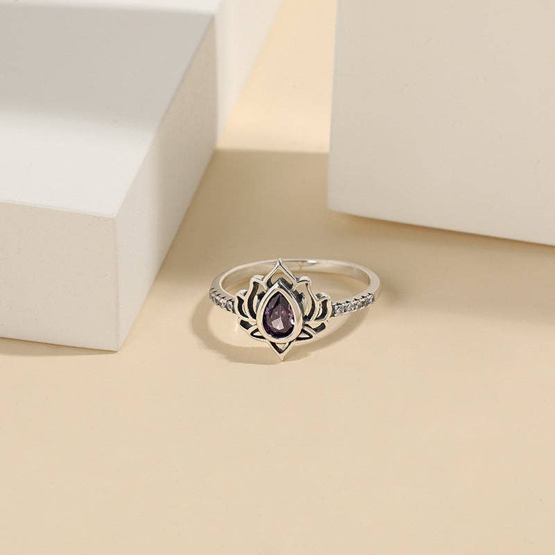 Vintage Lotus Flower Statement Ring - Purple, Size 7, photo 3 of 7