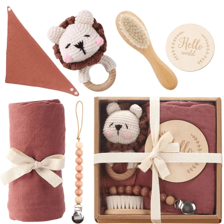 Welcome Baby Gift Box - 6-Piece Newborn Set - Maroon