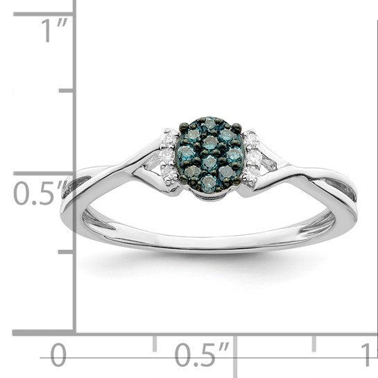 White Night sterling silver oval ring with blue and white diamonds, size 7, photo 3 of 3