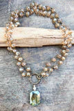 Winnie Long Beaded Pendant Necklace - bronze links with translucent beads