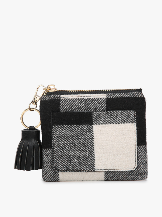 Lena Tassel Coin Pouch with ID Holder - Black & White Plaid, photo 1 of 2