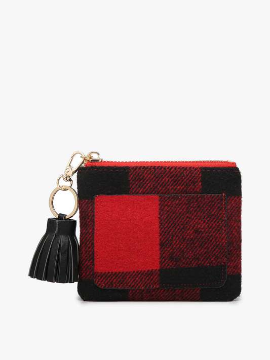 Lena Tassel Coin Pouch with ID Holder - Red & Black Plaid, photo 1 of 2